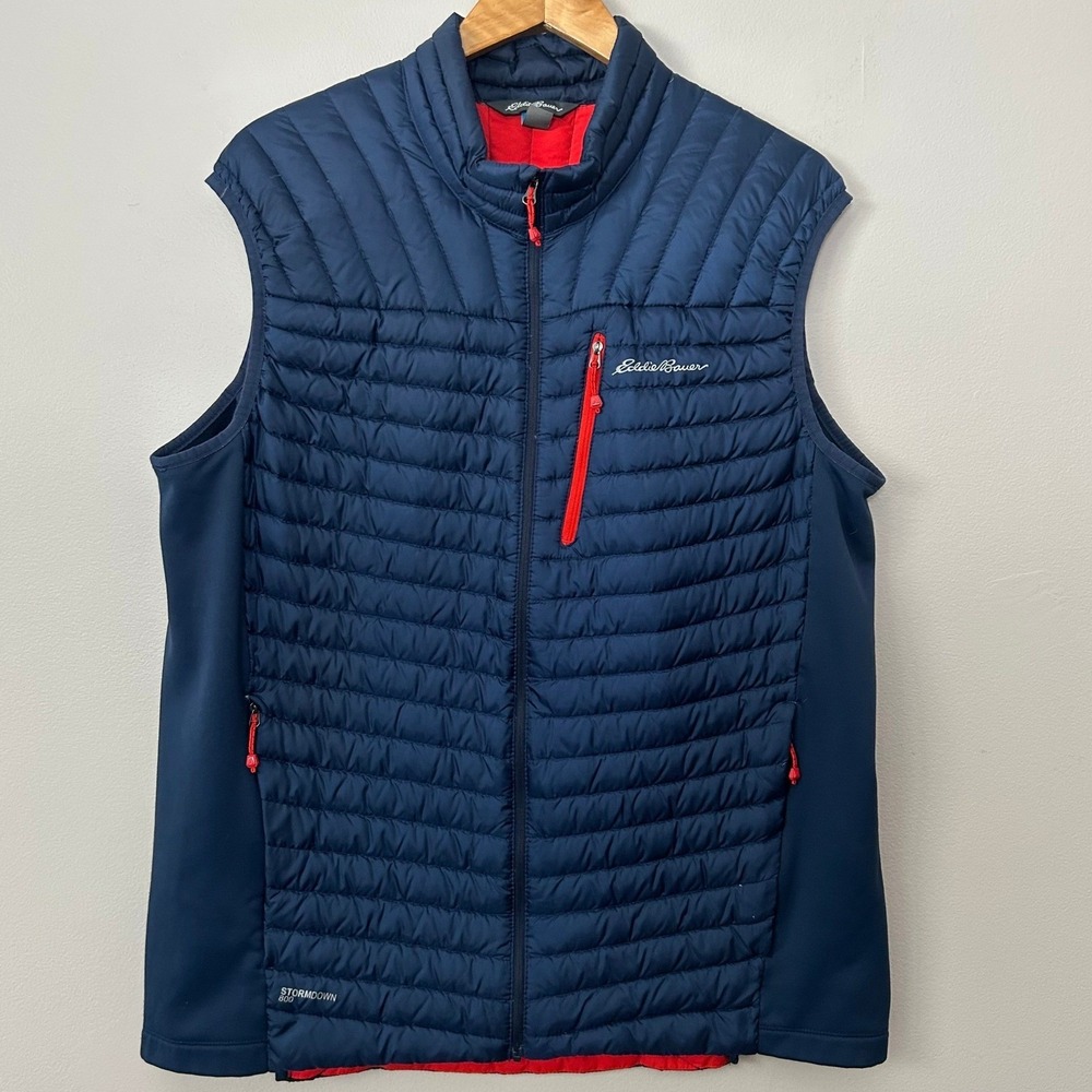 Eddie Bauer First Ascent Puffer Vest Mens XL Tall Navy Blue StormDown 800 Pertex